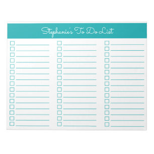 Simple Elegant Teal 8.5x11 Three Column Checklist Notepad