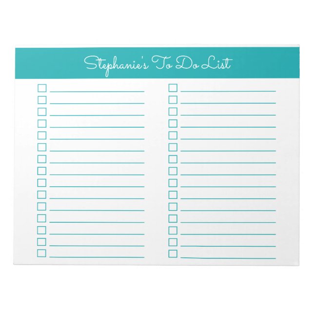Simple Elegant Teal 8.5x11 Two Column Checklist Notepad (Front)