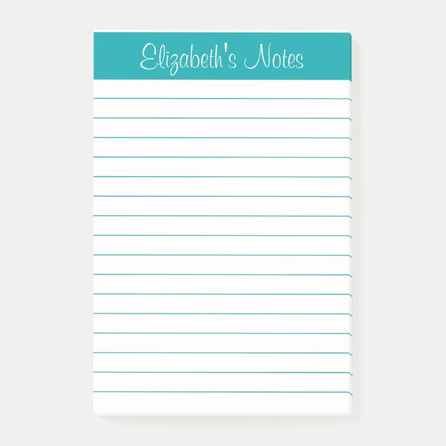 Simple Elegant Teal Lined Personalised Post-it Notes (Front)