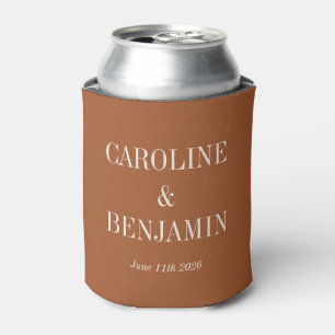 Simple Elegant Terracotta Custom Wedding Names Can Cooler