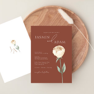 Simple Elegant Terracotta Rose Gold Floral Wedding Invitation