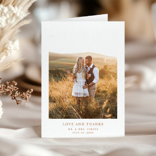 Simple Elegant Terracotta Text and Photo   Wedding Thank You Card
