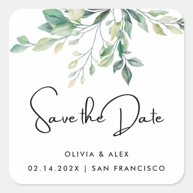 Simple Elegant Text And Green | Save The Date  Square Sticker (Front)