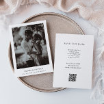 Simple Elegant Text and Photo | Wedding QR Code Save The Date<br><div class="desc">These minimalist and elegant wedding save the date cards feature modern black text on a clean white background,  with your personal photo. A simple and stylish look. You can add your scannable QR code to the back so guests can easily visit your wedding website.</div>