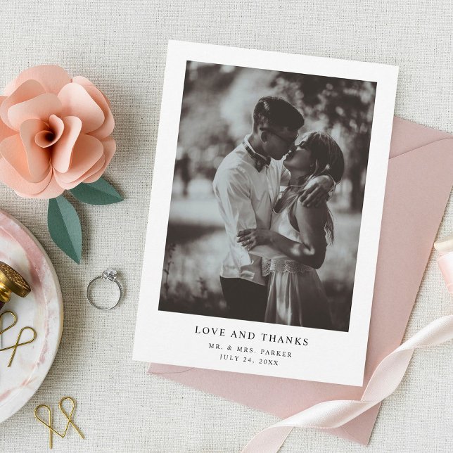 Simple Elegant Text and Photo | Wedding Thank You Card (Creator Uploaded)