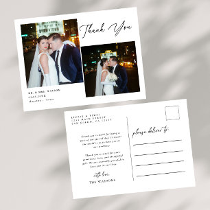 Simple Elegant Text and Photo Wedding Thank You  P Postcard