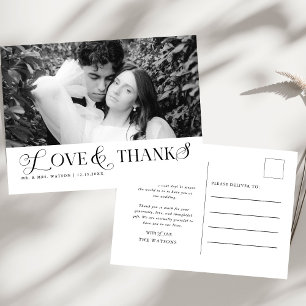 Simple Elegant Text and Photo Wedding Thank You Po Postcard