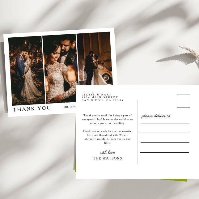 Simple Elegant Text and Photo Wedding Thank You Postcard (Creator Uploaded)