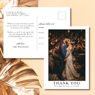 Simple Elegant Text and Photo   Wedding Thank You  Postcard