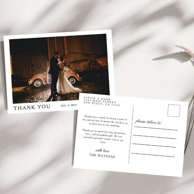 Simple Elegant Text and Photo Wedding Thank You  Postcard (Creator Uploaded)