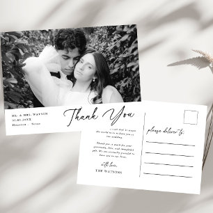 Simple Elegant Text and Photo Wedding Thank You  Postcard