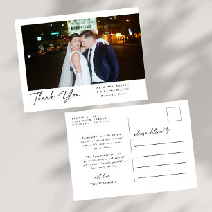 Simple Elegant Text and Photo Wedding Thank You Postcard