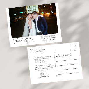 Simple Elegant Text and Photo Wedding Thank You Postcard
