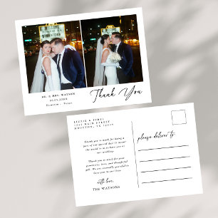 Simple Elegant Text and Photo Wedding Thank You Postcard