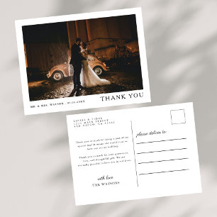 Simple Elegant Text and Photo Wedding Thank You  Postcard