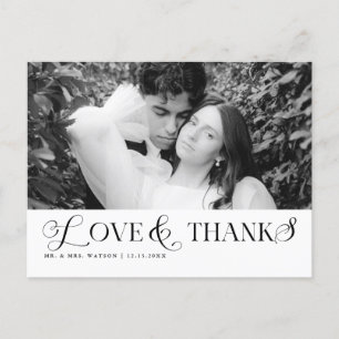 Simple Elegant Text and Photo Wedding Thank You Postcard