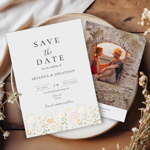 Simple Elegant Text Photo Flowers Wedding Save The Date