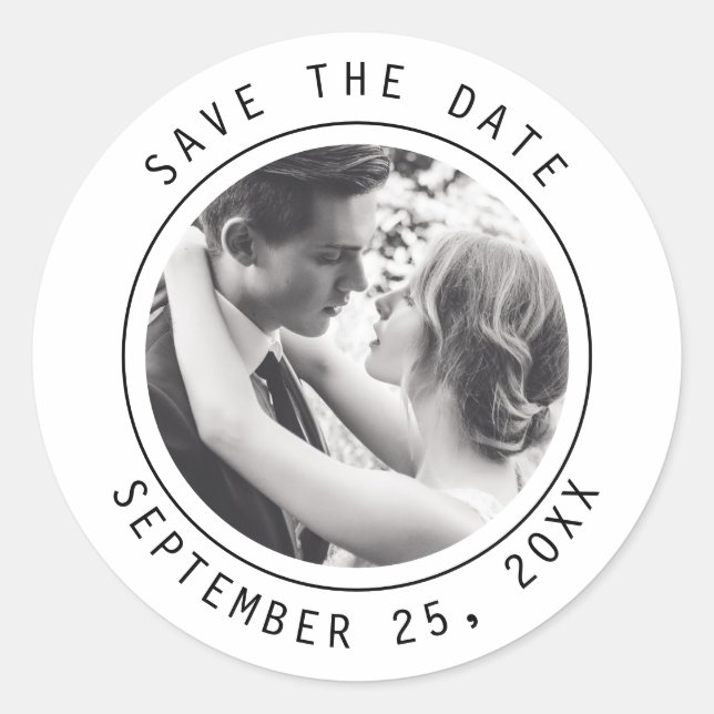 Simple Elegant Text & Photo | QR Code Wedding Classic Round Sticker (Front)