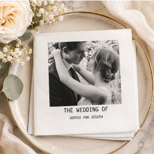 Simple Elegant Text & Photo   QR Code Wedding Napkin