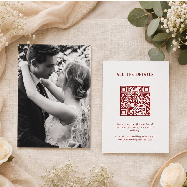 Simple Elegant Text Photo Wedding Details QR Code  Enclosure Card (Simple Elegant Text Photo Wedding Details QR Code Enclosure Card)