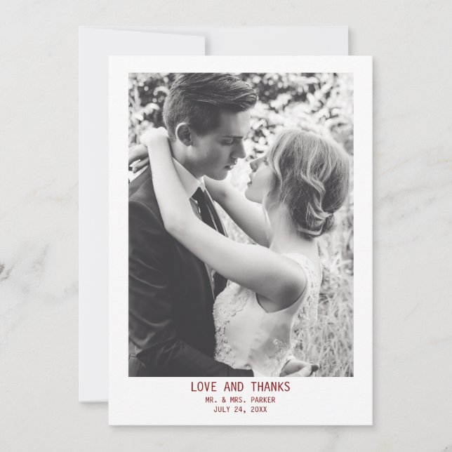 Simple Elegant Text & Photo | Wedding  Thank You Card (Front)