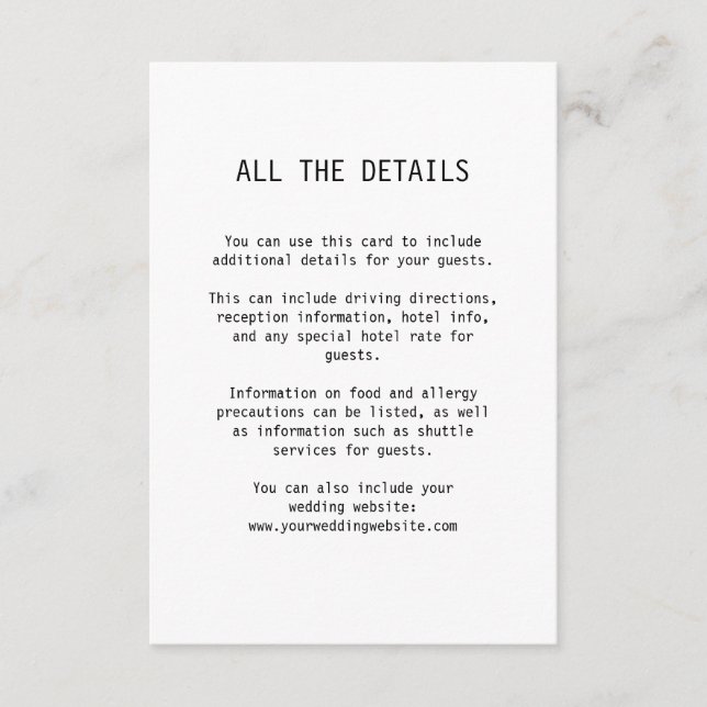Simple Elegant Text | Wedding Guest Details  Enclosure Card (Front)