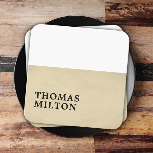 Simple Elegant Texture Beige White Consultant  Square Business Card