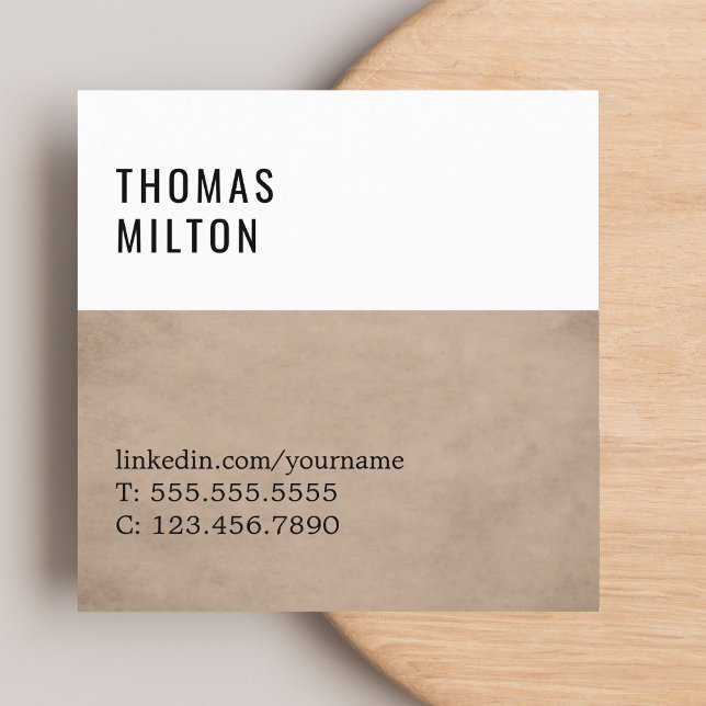 Simple Elegant Texture Brown White Consultant Square Business Card (Creator Uploaded)