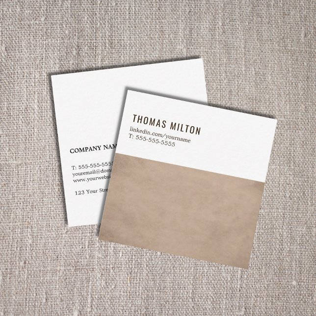 Simple Elegant Texture Brown White Consultant Square Business Card (Creator Uploaded)