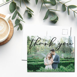 Simple Elegant Thank You Script Chic Wedding Photo Postcard