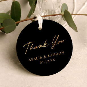 Simple Elegant Thank You Wedding Black Gold Favour Tags