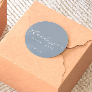 Simple Elegant Thank You Wedding Dusty Blue Classic Round Sticker