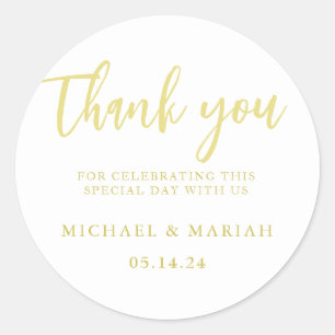 Simple Elegant Thank You Wedding Favour Classic Round Sticker