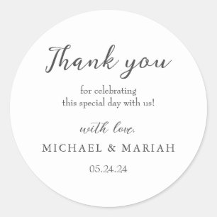 Simple Elegant Thank You Wedding Favour Classic Round Sticker