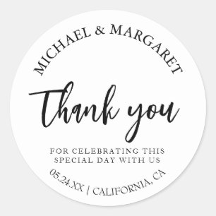Simple Elegant Thank You Wedding Favour Classic Round Sticker