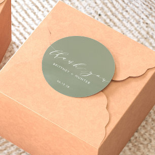 Simple Elegant Thank You Wedding Sage Green Classic Round Sticker