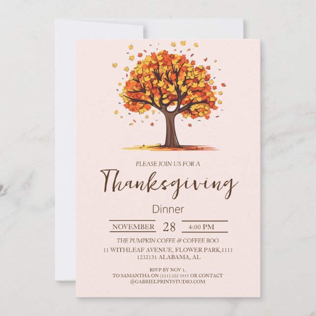 Simple Elegant Thanksgiving Dinner Floral Autumn Invitation (Front)