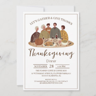Simple Elegant Thanksgiving Dinner Pumpkin Turkey Invitation