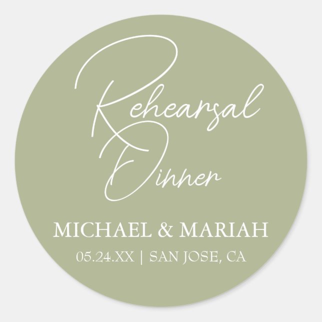 Simple Elegant The Night Before Rehearsal Dinner  Classic Round Sticker (Front)