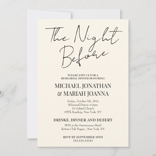Simple Elegant The Night Before Rehearsal Dinner  Invitation (Front)