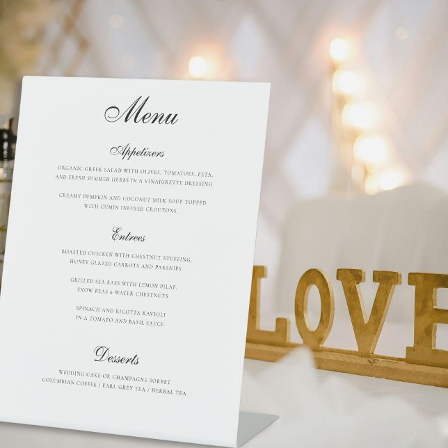 Simple Elegant Three Course Wedding Menu Pedestal Sign (Creator Uploaded)