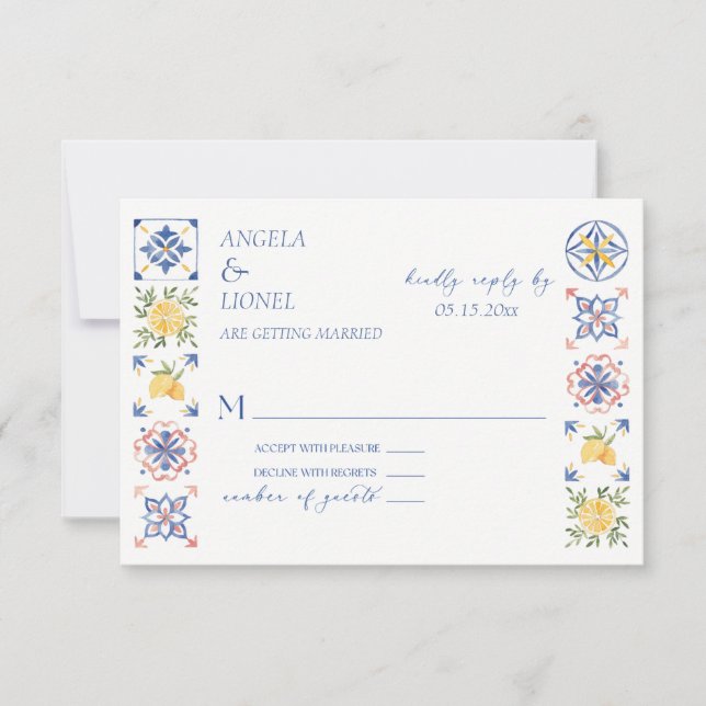 Simple Elegant Tiles Amalfi Coast Italy Wedding RSVP Card (Front)