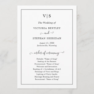 Simple Elegant Traditional Monogram Wedding Programme