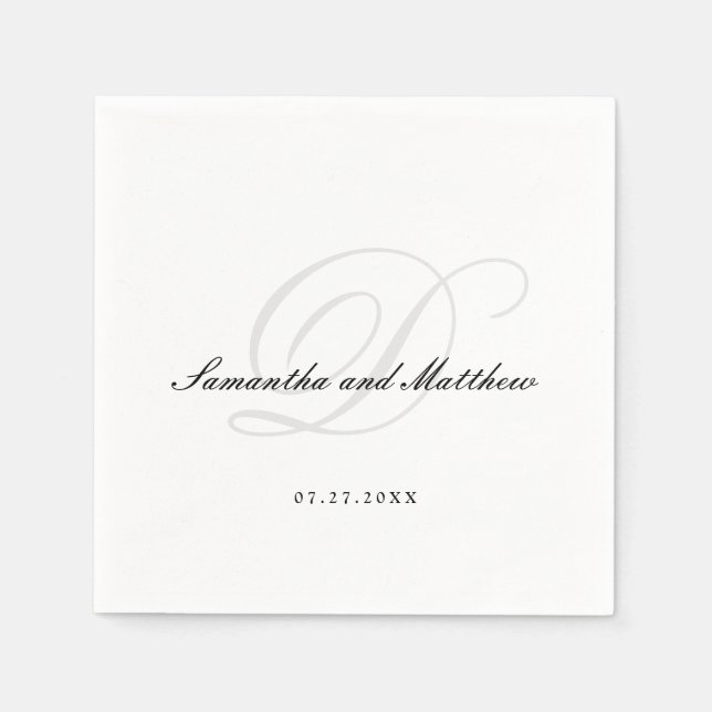 Simple Elegant Traditional Script Wedding Monogram Napkin (Front)