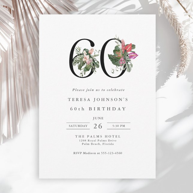 Simple Elegant Tropical 60th Birthday Invitation (Creator Uploaded)
