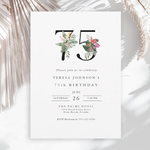 Simple Elegant Tropical 75th Birthday Invitation