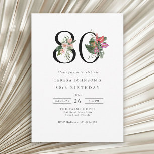 Simple Elegant Tropical 80th Birthday Invitation