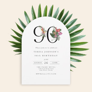 Simple Elegant Tropical 90th Birthday Invitation