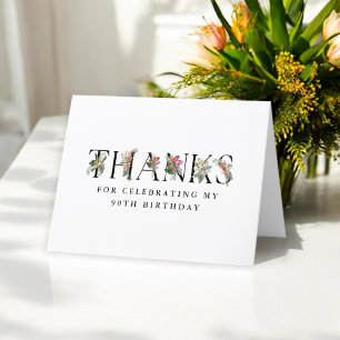 Simple Elegant Tropical 90th Birthday Thanks Thank You Card