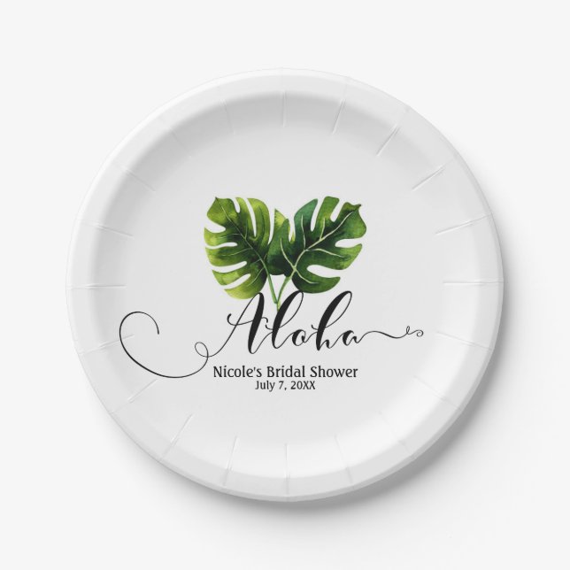 Simple Elegant Tropical Palm Leaves Wedding Chic Paper Plate (Front)